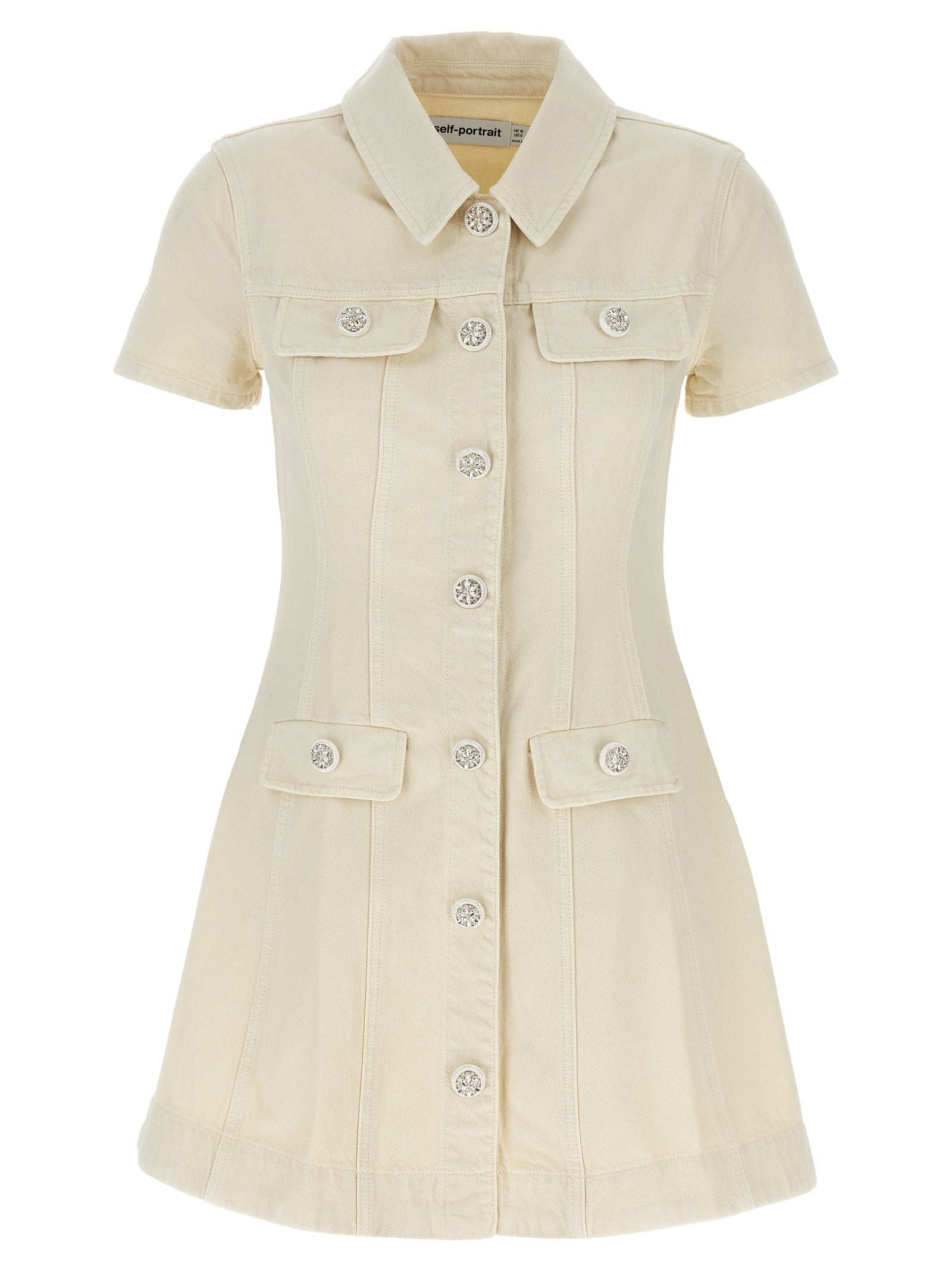 SELF PORTRAIT - SELF PORTRAIT - ’Cream Collared Denim Mini’ dress - Women’s Clothing