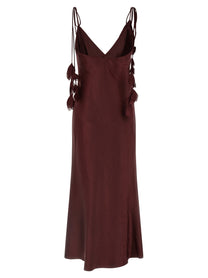 SELF PORTRAIT - SELF PORTRAIT - ’Burgundy Satin Flower Midi’ dress - Women’s Clothing