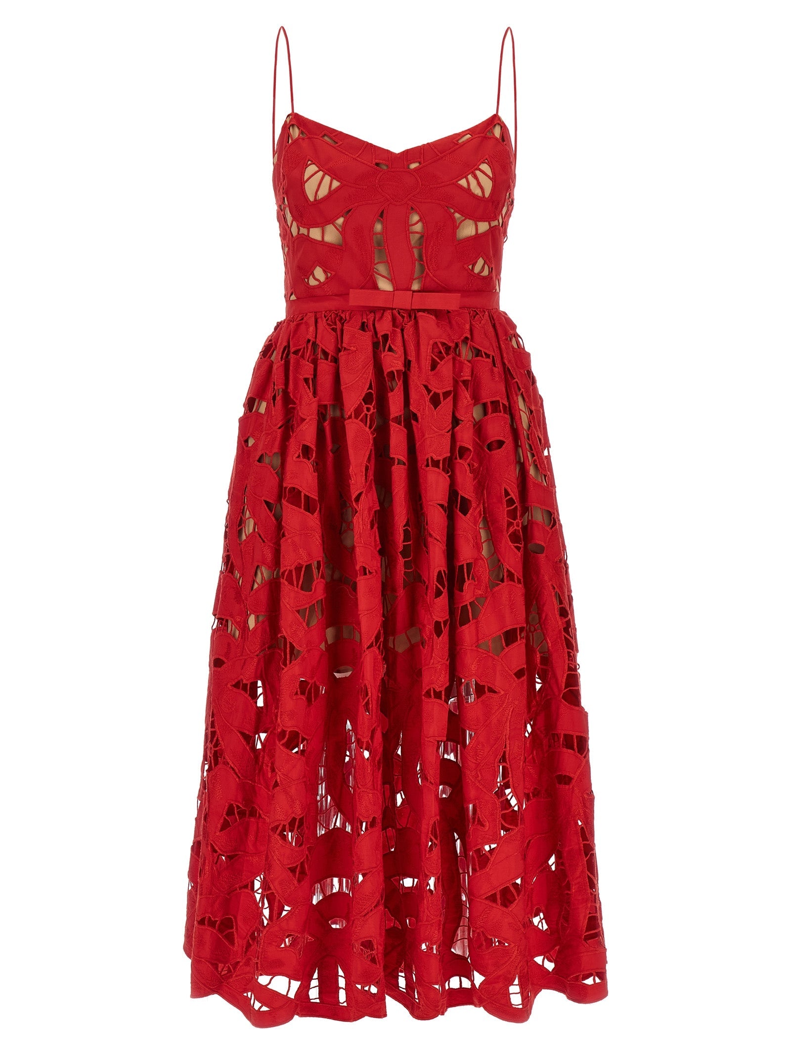 SELF PORTRAIT - SELF PORTRAIT - ’Red Bow Embroidered Midi’ dress - Women’s Clothing