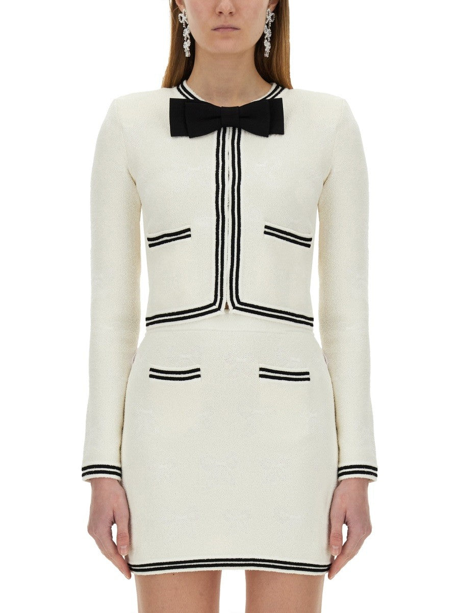 SELF-PORTRAIT - Self Portrait Jacquard Cardigan With Bow - Woman-&gt;Clothing-&gt;Jackets
