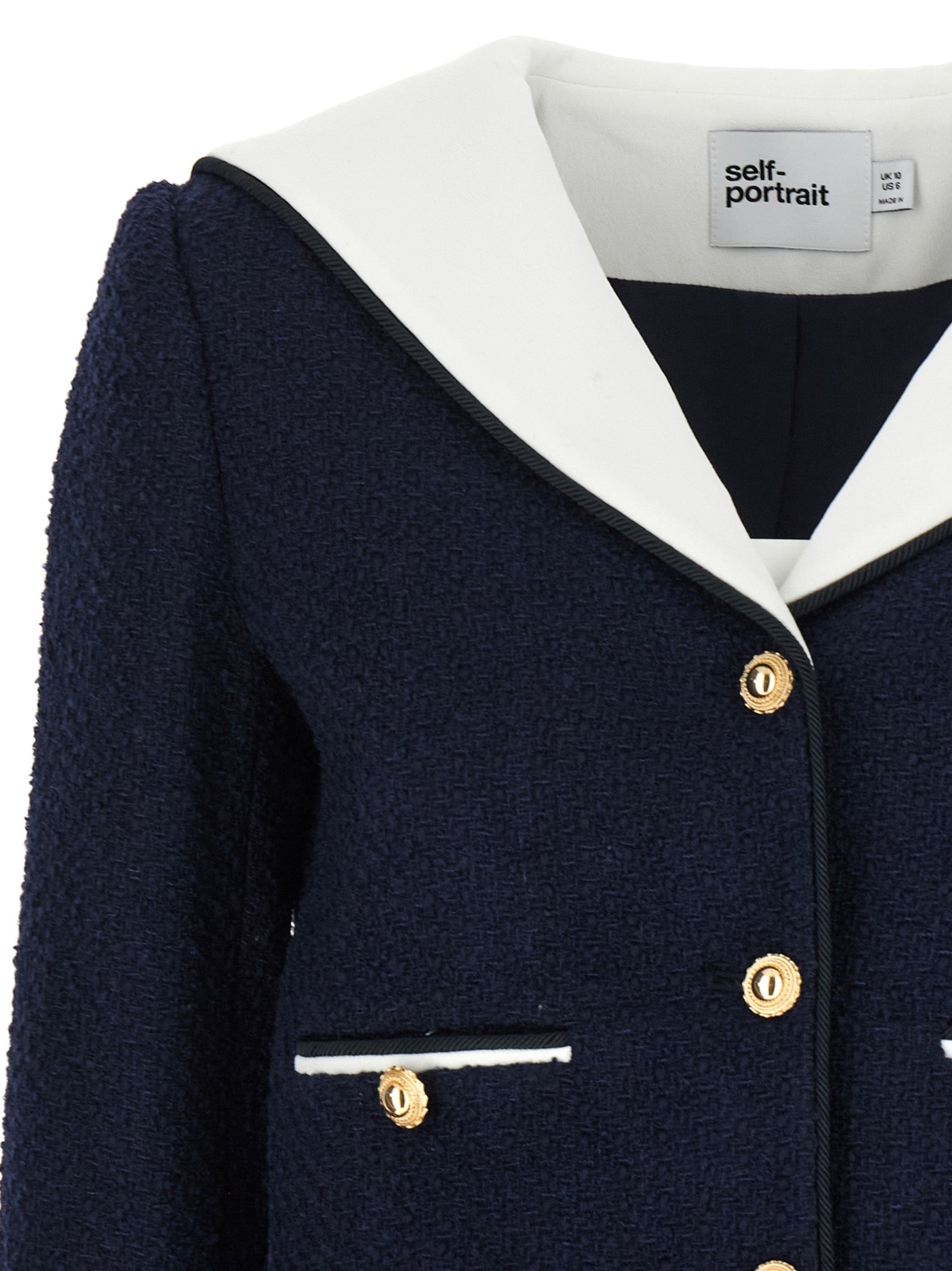 SELF PORTRAIT - SELF PORTRAIT - ’Navy Boucle Contrast Collar’ blazer - Women’s Clothing