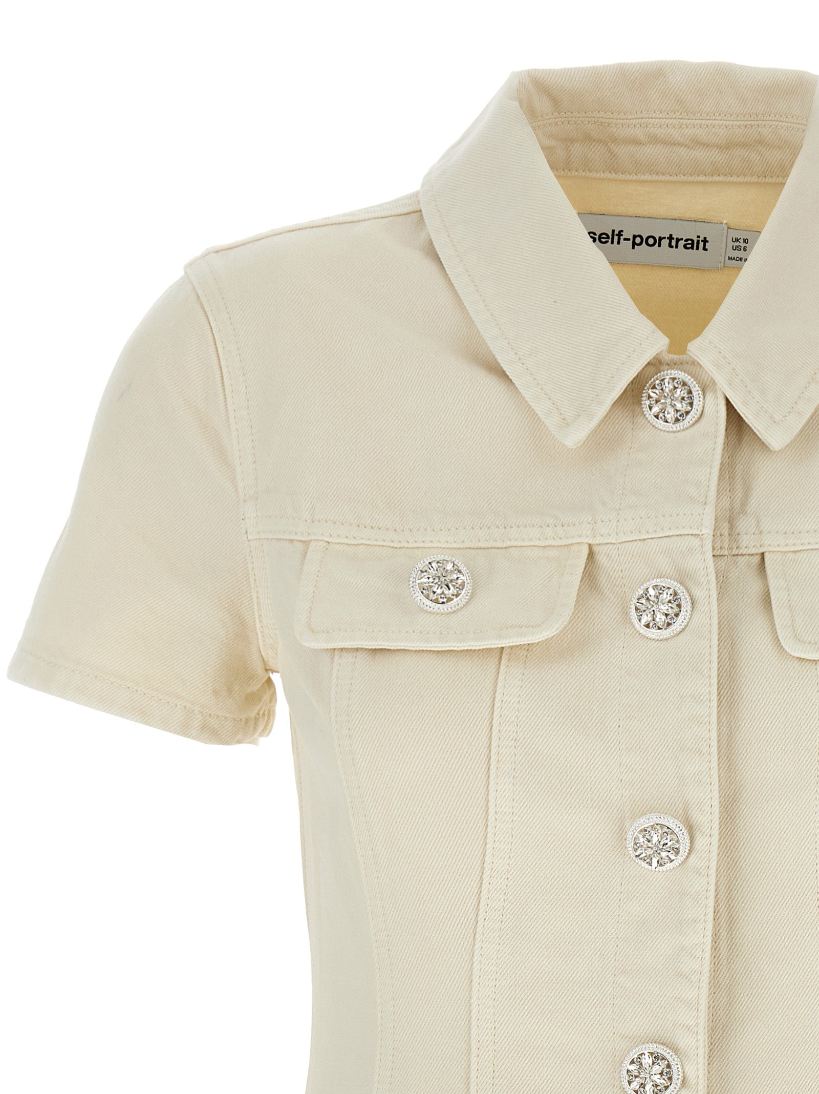 SELF PORTRAIT - SELF PORTRAIT - ’Cream Collared Denim Mini’ dress - Women’s Clothing