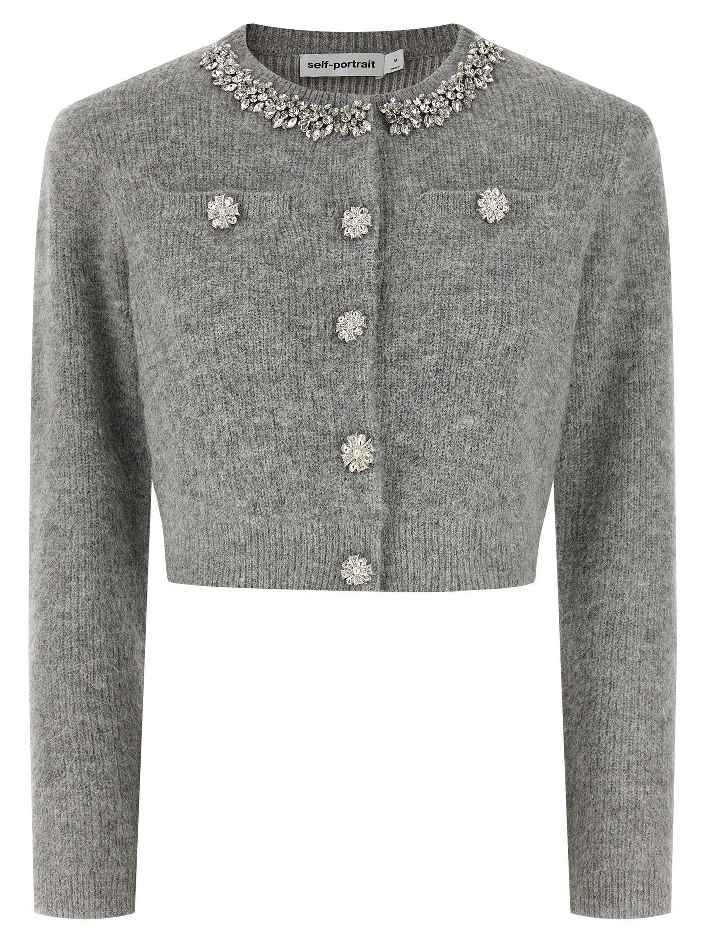 SELF PORTRAIT - SELF PORTRAIT - ’Grey Fluffy Crystal Trim’ cardigan - Women’s Knitwear