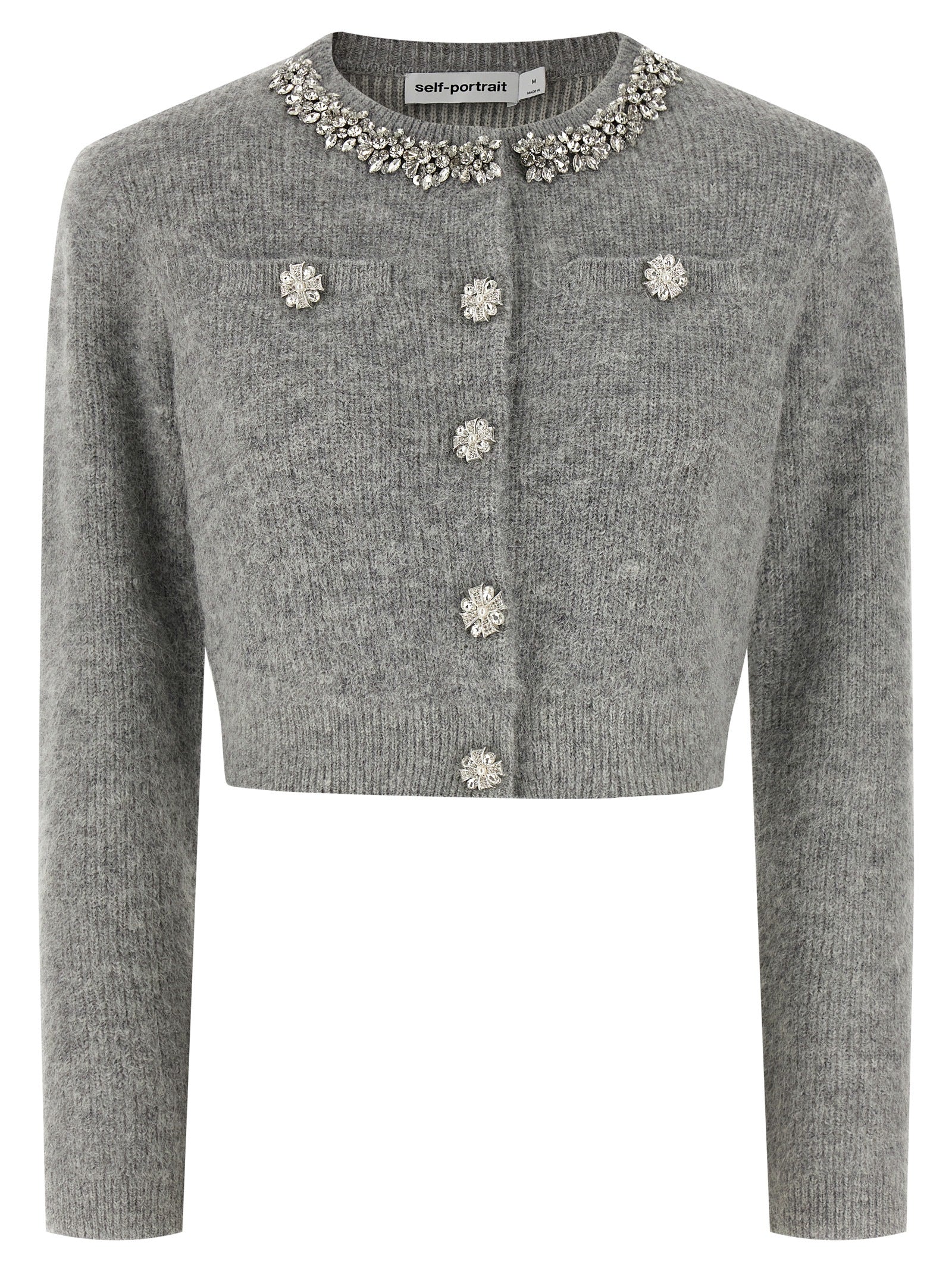 SELF PORTRAIT - SELF PORTRAIT - ’Grey Fluffy Crystal Trim’ cardigan - Women’s Knitwear