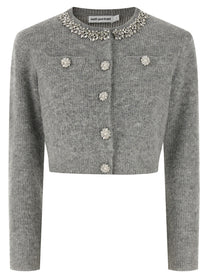 SELF PORTRAIT - SELF PORTRAIT - ’Grey Fluffy Crystal Trim’ cardigan - Women’s Knitwear