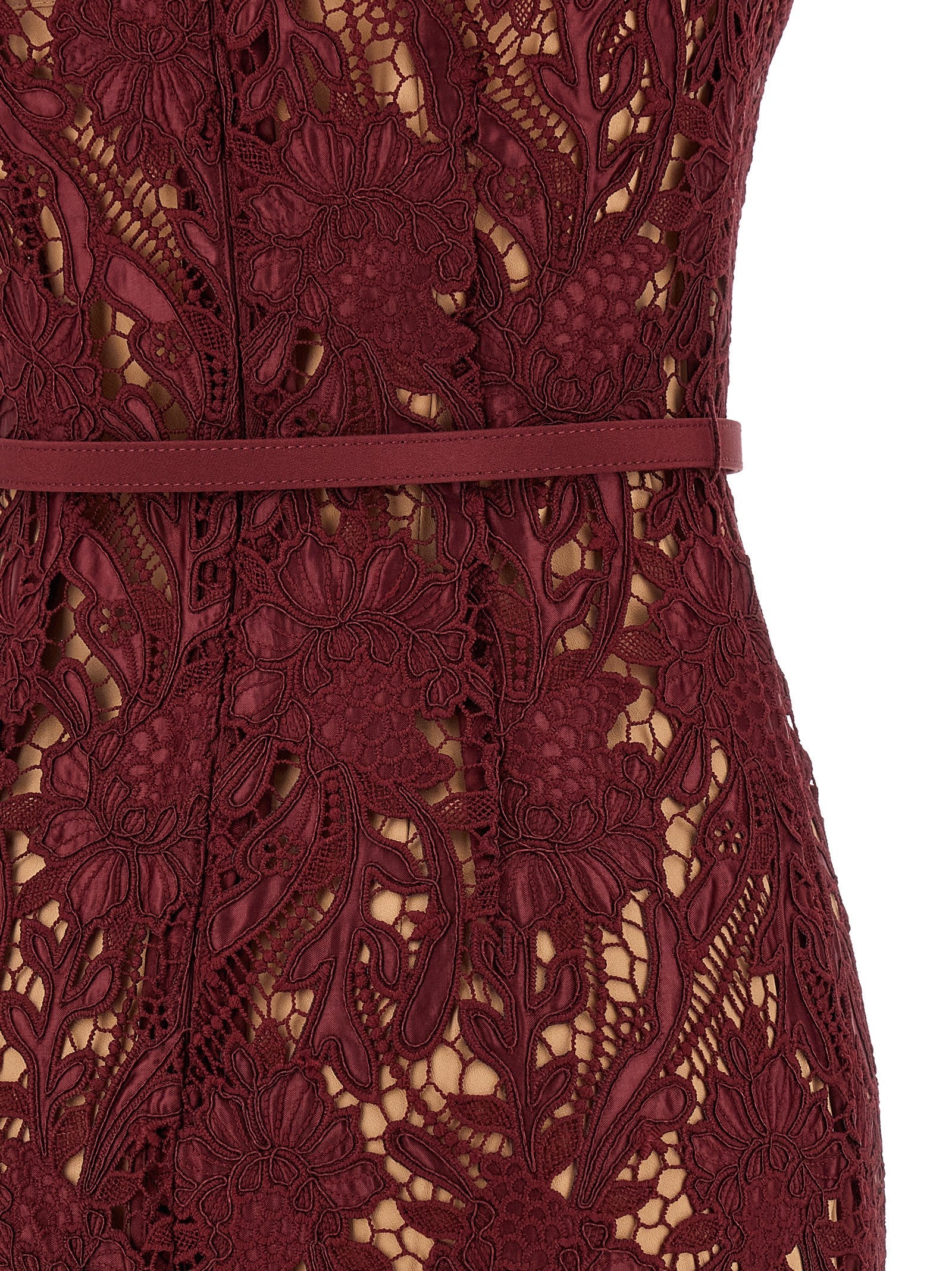 SELF PORTRAIT - SELF PORTRAIT - ’Burgundy Guipure Lace Midi’ dress - Women’s Clothing