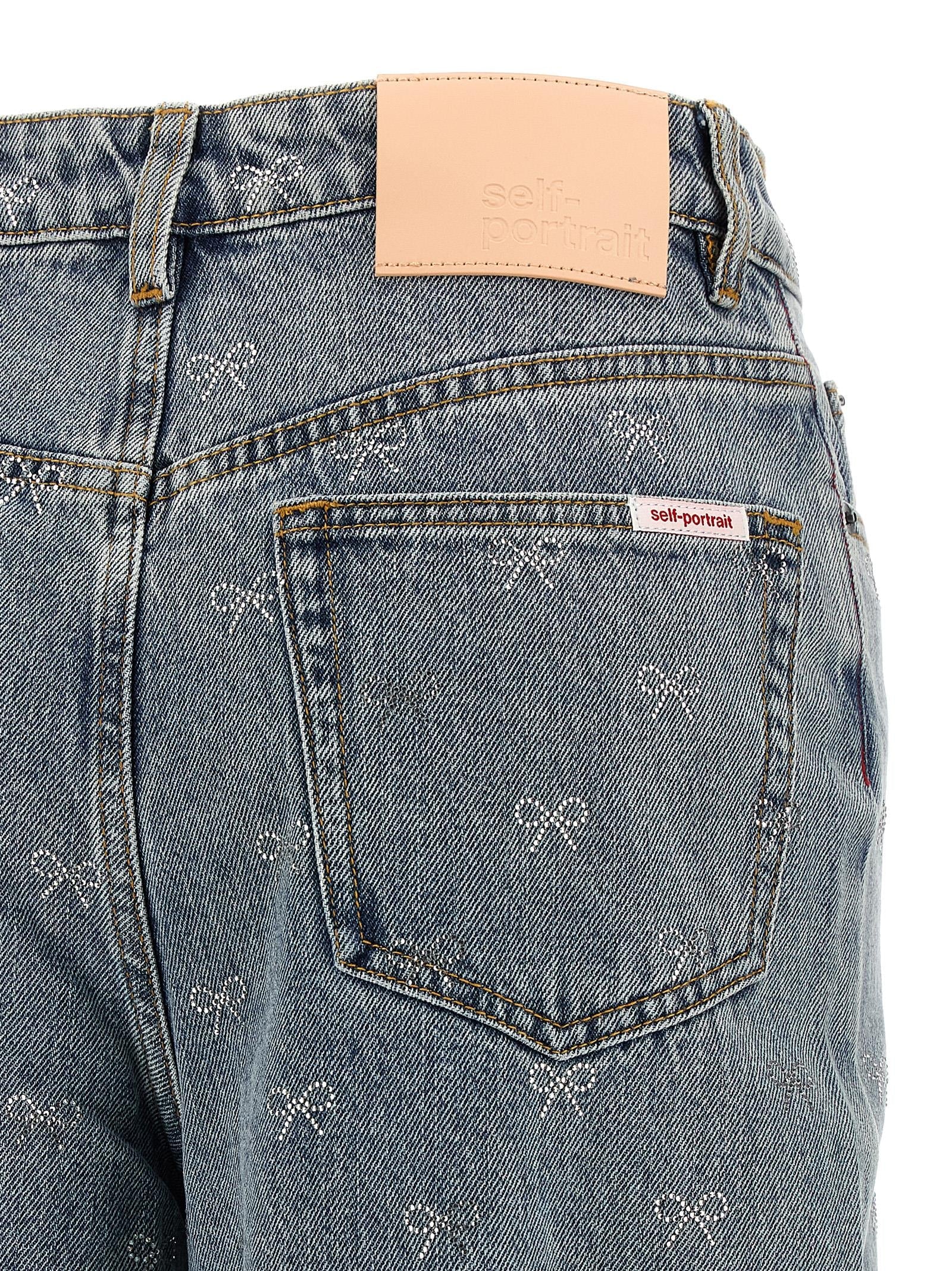 SELF PORTRAIT - SELF PORTRAIT - ’Light Blue Diamante Bow’ jeans - Women’s Clothing