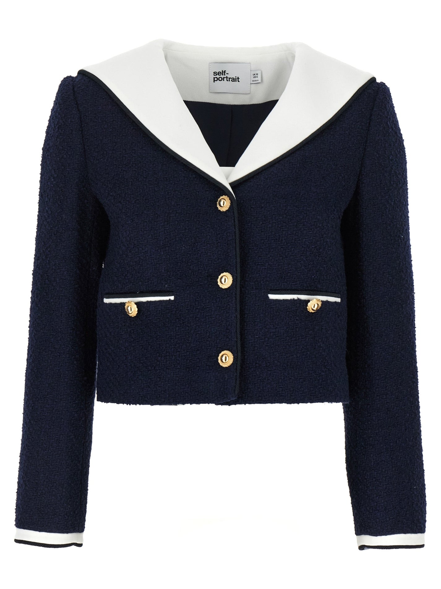 SELF PORTRAIT - SELF PORTRAIT - ’Navy Boucle Contrast Collar’ blazer - Women’s Clothing
