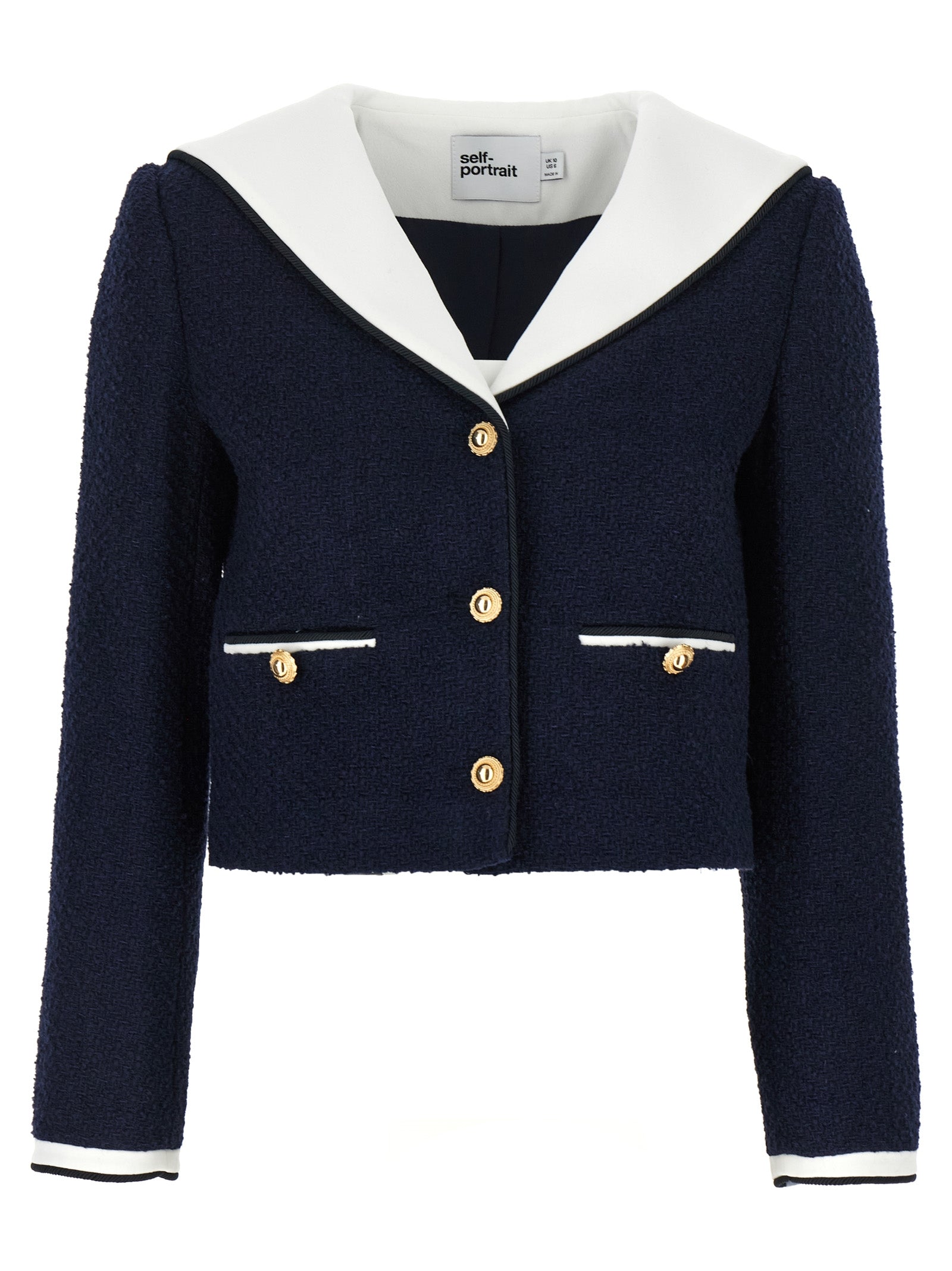 SELF PORTRAIT - SELF PORTRAIT - ’Navy Boucle Contrast Collar’ blazer - Women’s Clothing