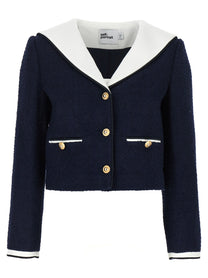 SELF PORTRAIT - SELF PORTRAIT - ’Navy Boucle Contrast Collar’ blazer - Women’s Clothing