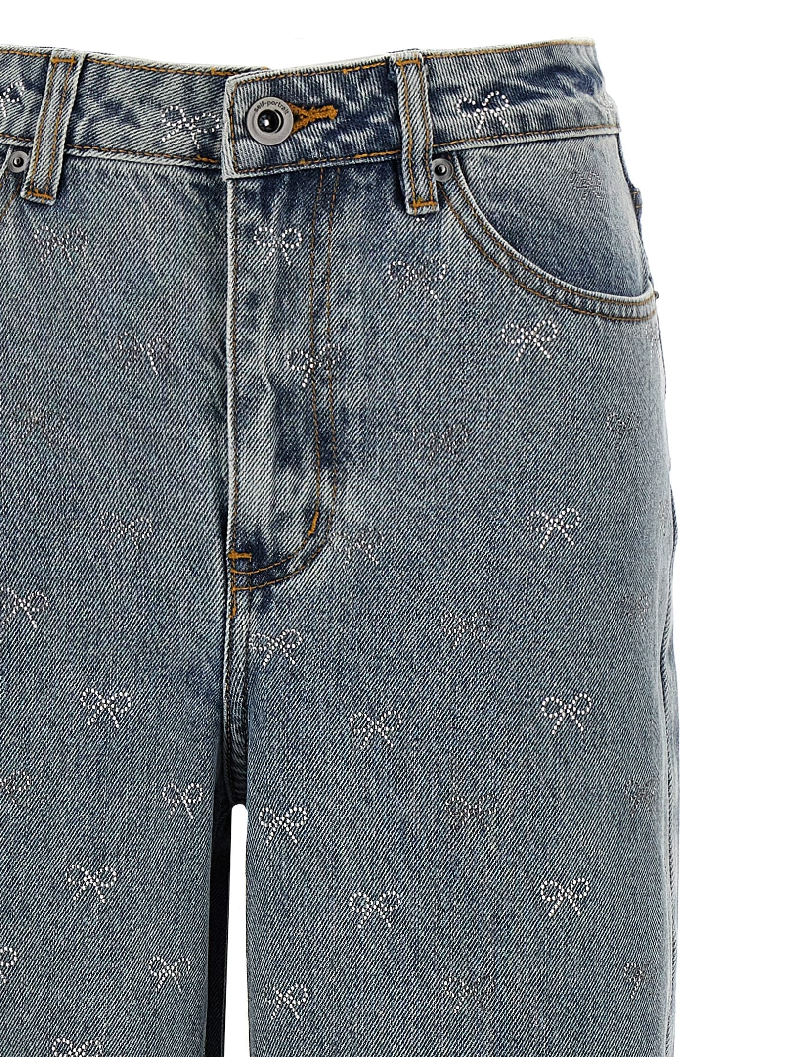SELF PORTRAIT - SELF PORTRAIT - ’Light Blue Diamante Bow’ jeans - Women’s Clothing