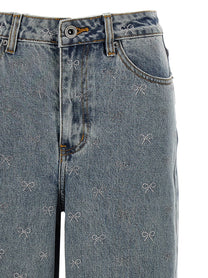 SELF PORTRAIT - SELF PORTRAIT - ’Light Blue Diamante Bow’ jeans - Women’s Clothing