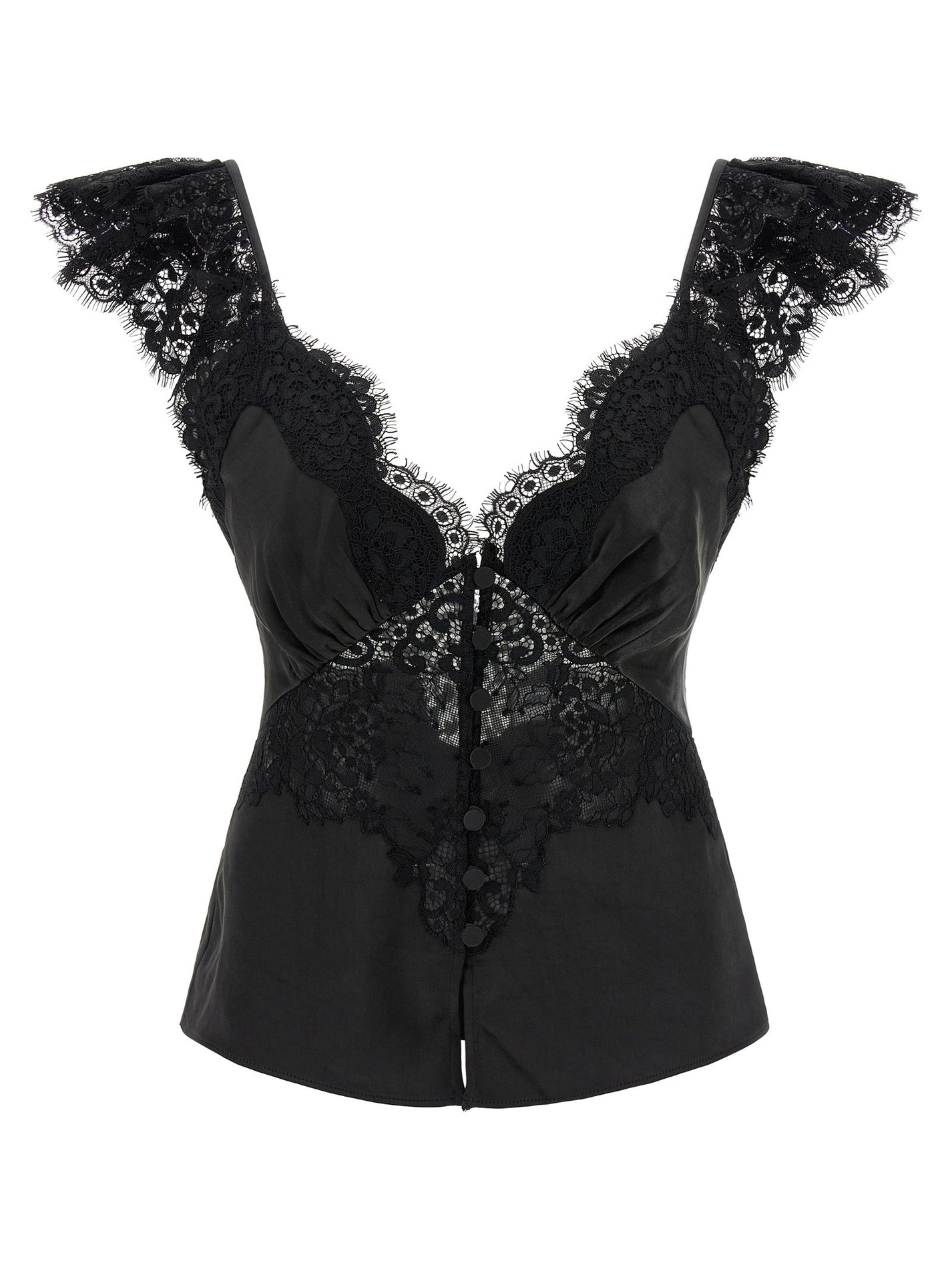 SELF PORTRAIT - SELF PORTRAIT - ’Black Satin Lace’ top - Women’s Tops