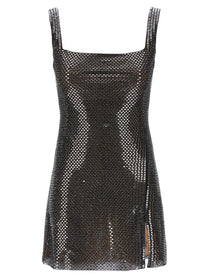SELF PORTRAIT - SELF PORTRAIT - ’Gunmetal Rhinestone Mesh Mini’ dress - Women’s Clothing