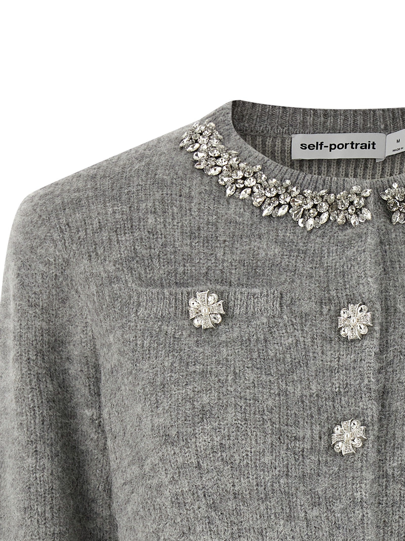 SELF PORTRAIT - SELF PORTRAIT - ’Grey Fluffy Crystal Trim’ cardigan - Women’s Knitwear