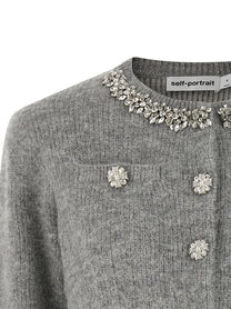 SELF PORTRAIT - SELF PORTRAIT - ’Grey Fluffy Crystal Trim’ cardigan - Women’s Knitwear