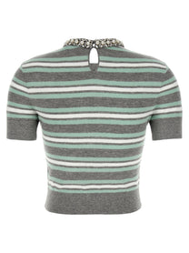 SELF PORTRAIT - SELF PORTRAIT - ’Grey Striped Crystal Trim Knit’ sweater - Women’s Knitwear
