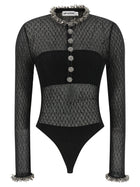 self-portrait Openwork Knitted Bodysuit Black