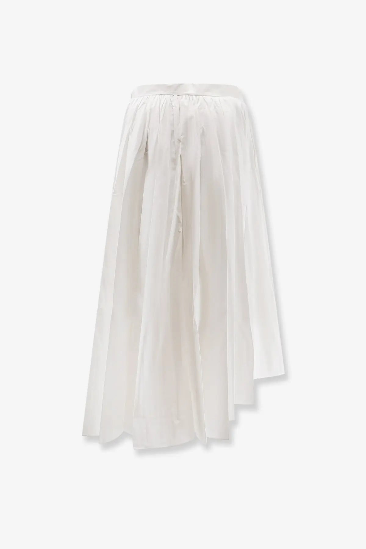 A flowing white pleated cotton skirt by Self Portrait with a high waistband and asymmetrical hemline