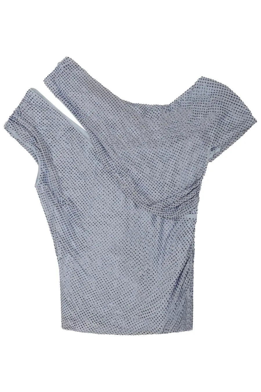 Self-portrait women’s asymmetrical short-sleeved top in light gray mesh fabric with a textured design
