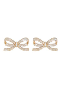 Gold-tone bow earrings by self portrait featuring sparkling clear crystal embellishments for women