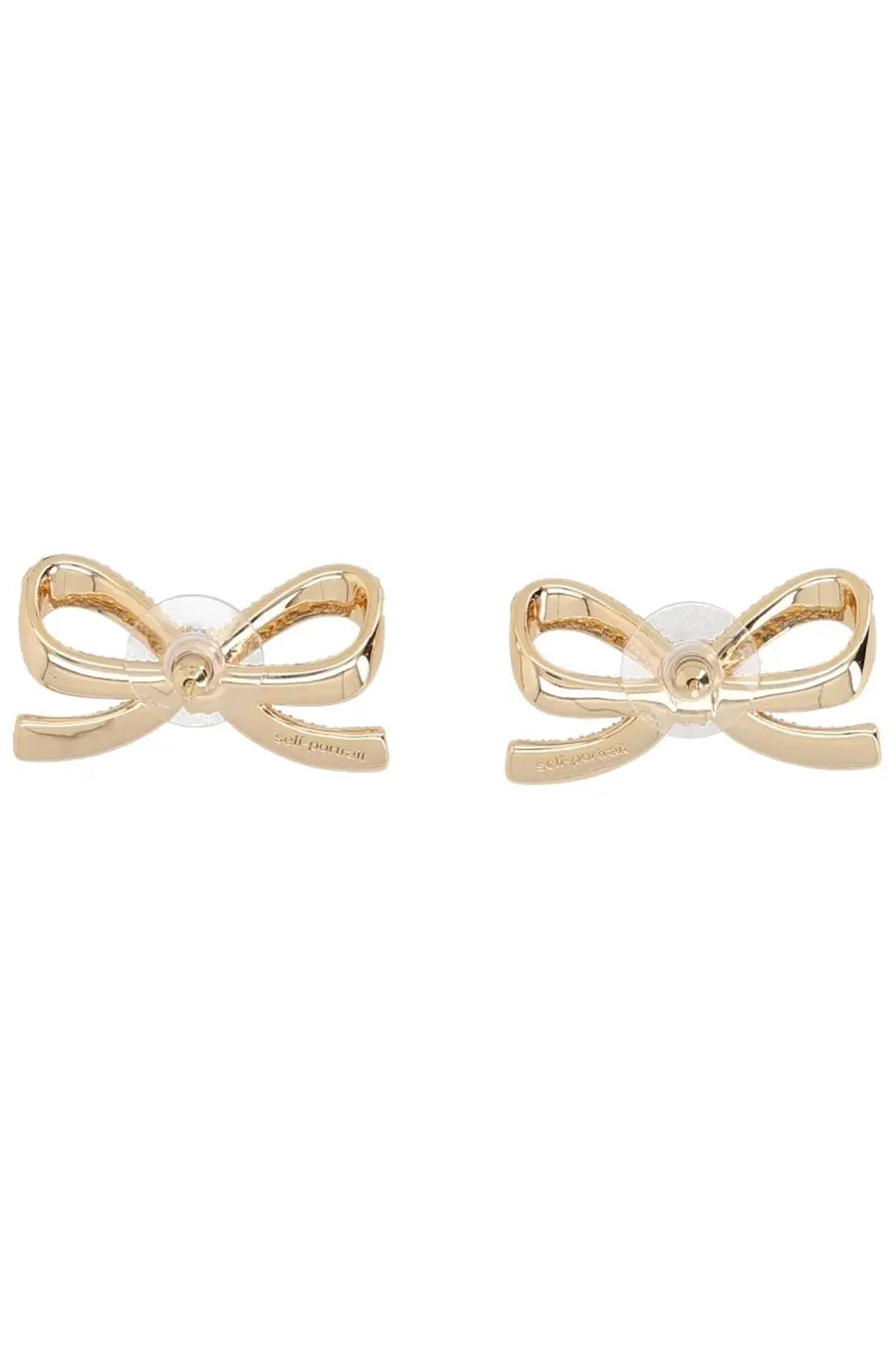 Gold-toned bow-shaped stud earrings with a polished metallic finish from self-portrait womens bow earrings gold collection