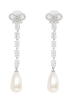 self-portrait Women's Bow Pearl Droplet Earrings Silver