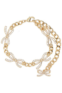 Gold-toned chain bracelet with sparkling crystal bow charms from self-portrait womens collection