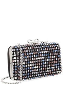 A sparkling black self-portrait women’s crystal chainmail clutch bag with multicolored rhinestones and silver chain strap