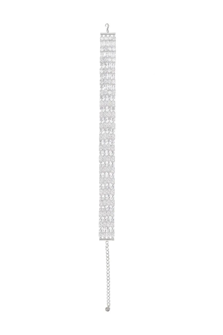 Silver beaded choker necklace with cascading design and delicate chain extension from self portrait women’s crystal collection