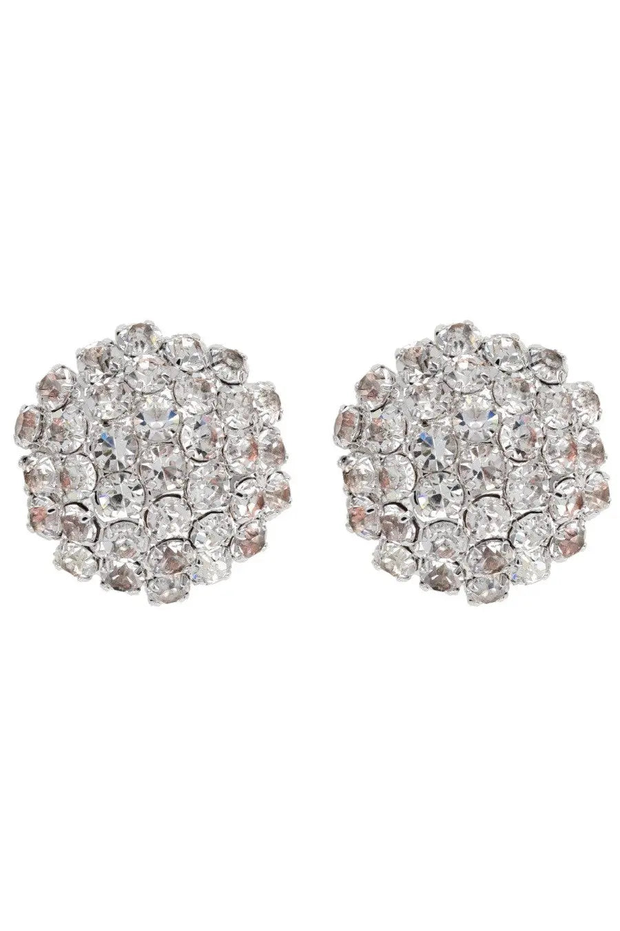Sparkling silver rhinestone stud earrings with a dense circular cluster design from self-portrait womens crystal flower collection