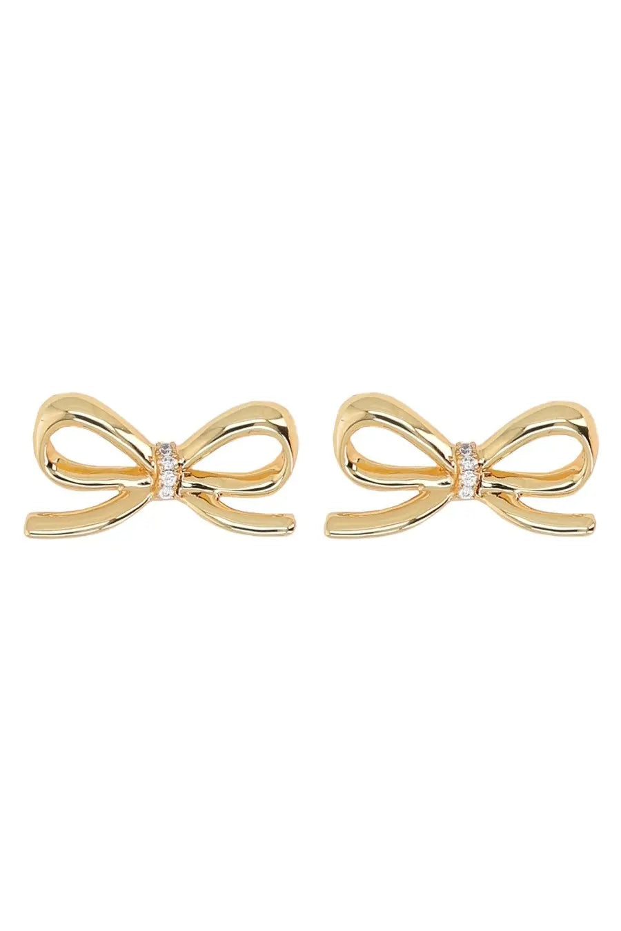 Gold bow-shaped stud earrings with central clear crystals from self-portrait womens earrings gold collection