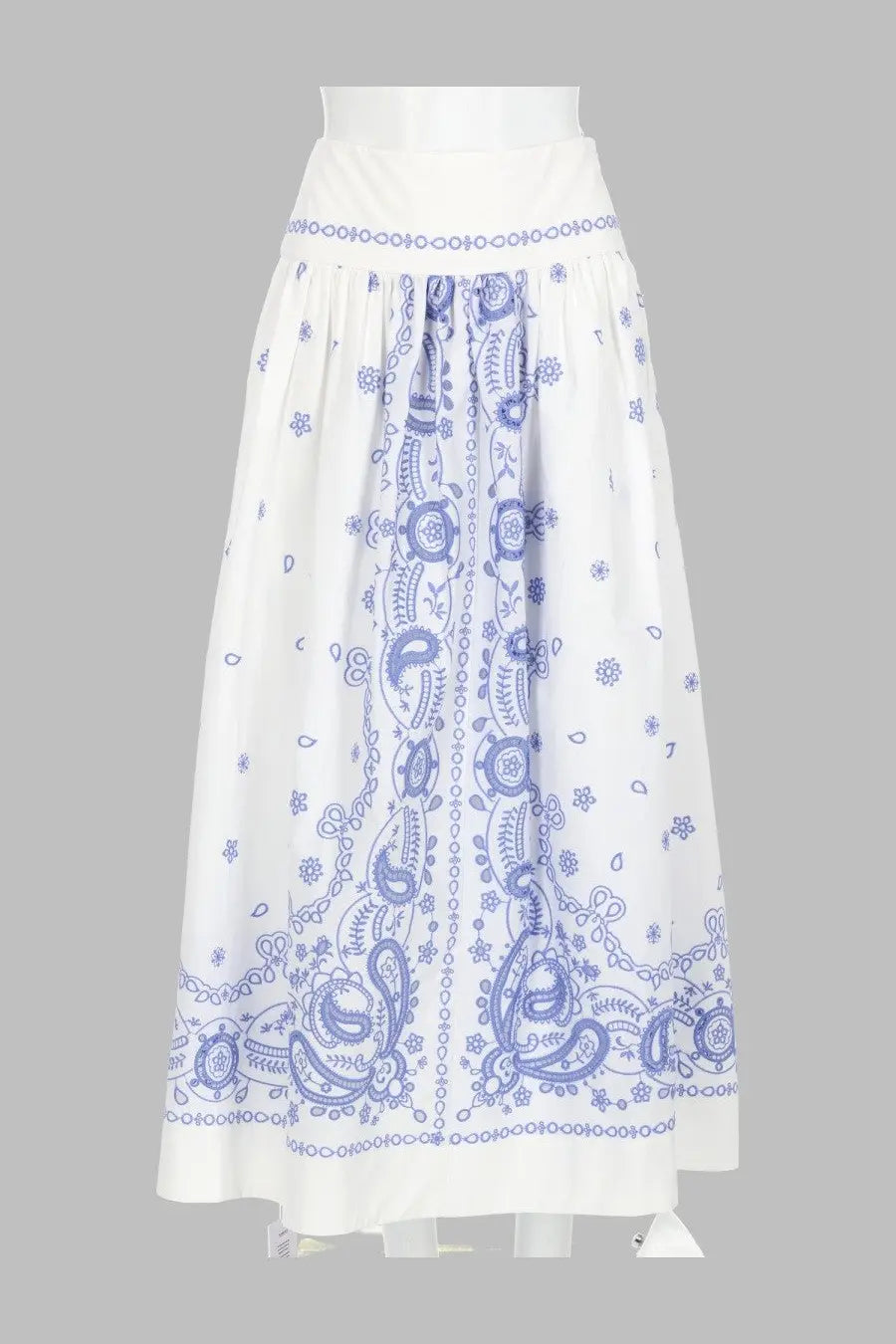 Self-portrait women’s gonna midi ricamata white skirt with intricate blue embroidered paisley and floral patterns