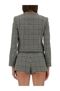 Self-portrait women’s multicolor black and white houndstooth tweed blazer with beaded collar front view