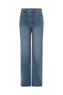 Self-portrait women’s blue denim jeans with subtle textured pattern and classic five-pocket design