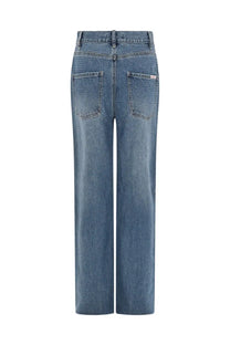 Self-portrait women’s blue denim jeans with a wide-leg cut and subtle fading