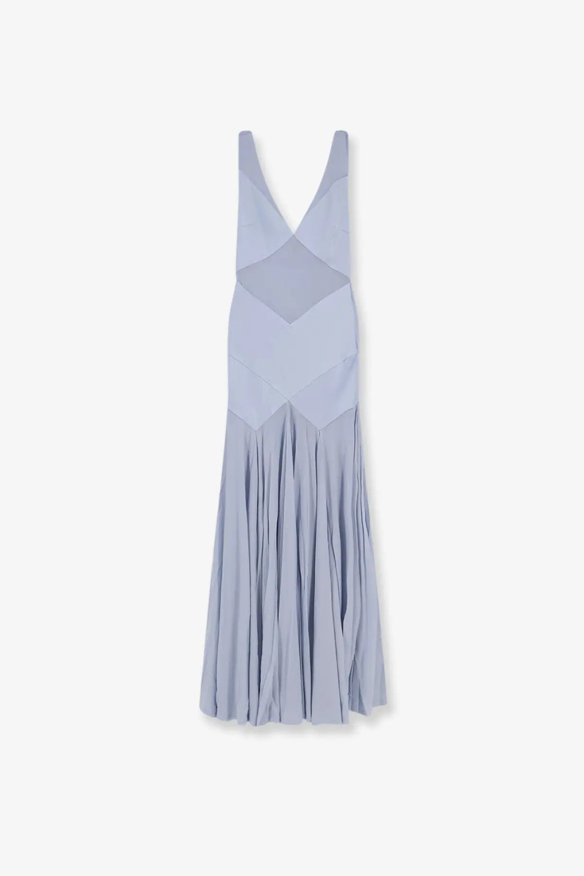 Self portrait women’s jersey maxi dress in light blue featuring geometric panels and a pleated skirt