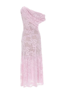 A delicate pink lace midi dress with one shoulder design and floral pattern by self-portrait women