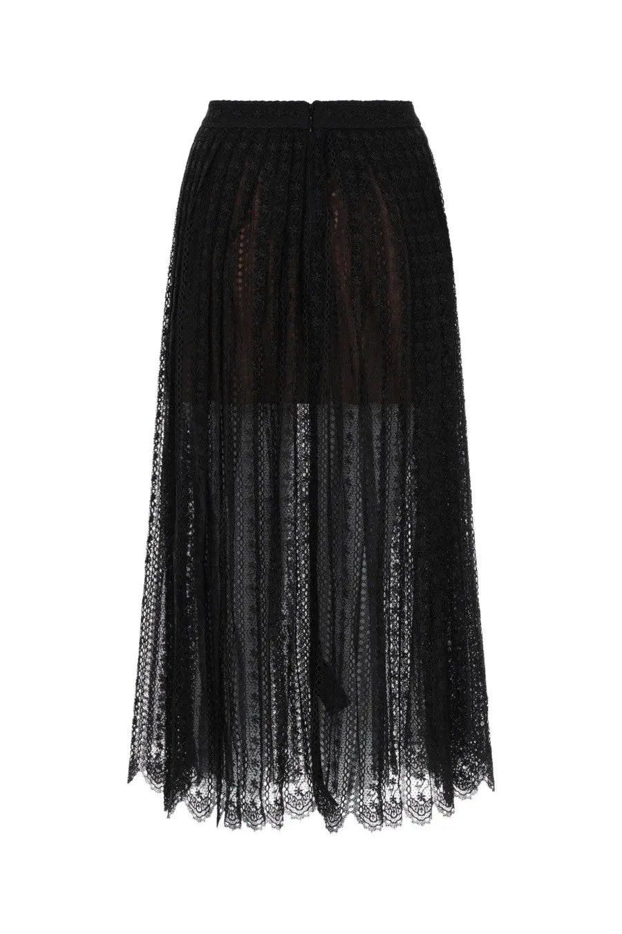 Self portrait women’s black lace midi skirt with intricate floral patterns and sheer flowing design