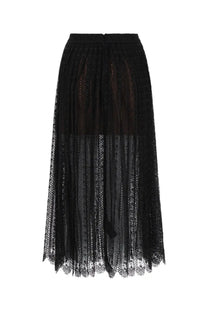 Self portrait women’s black lace midi skirt with intricate floral patterns and sheer flowing design