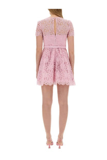 Self-portrait women’s blue lace mini dress with short sleeves scalloped hem back cutout and matching belt