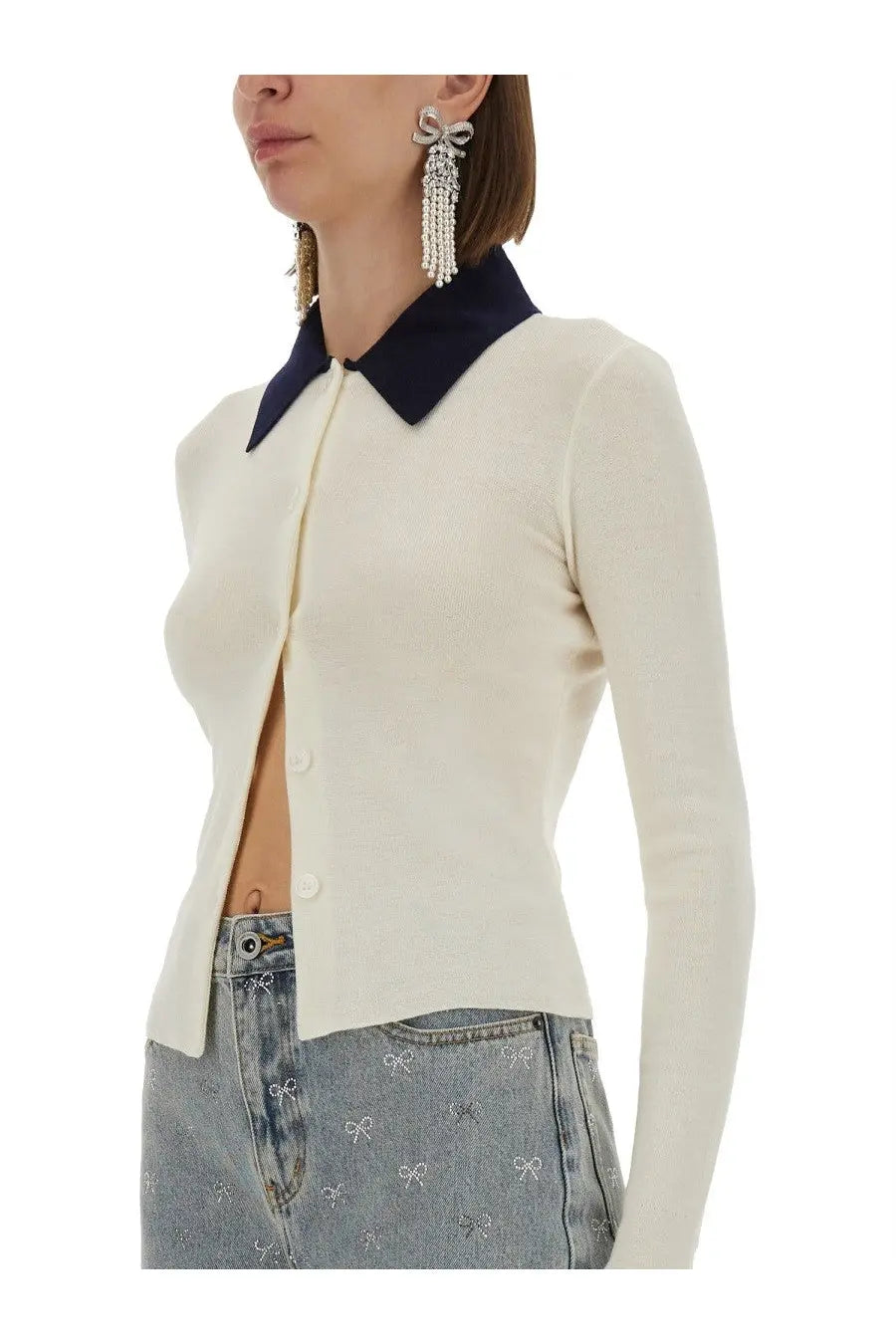 self-portrait Women's Merino Wool Cardigan White, view 4