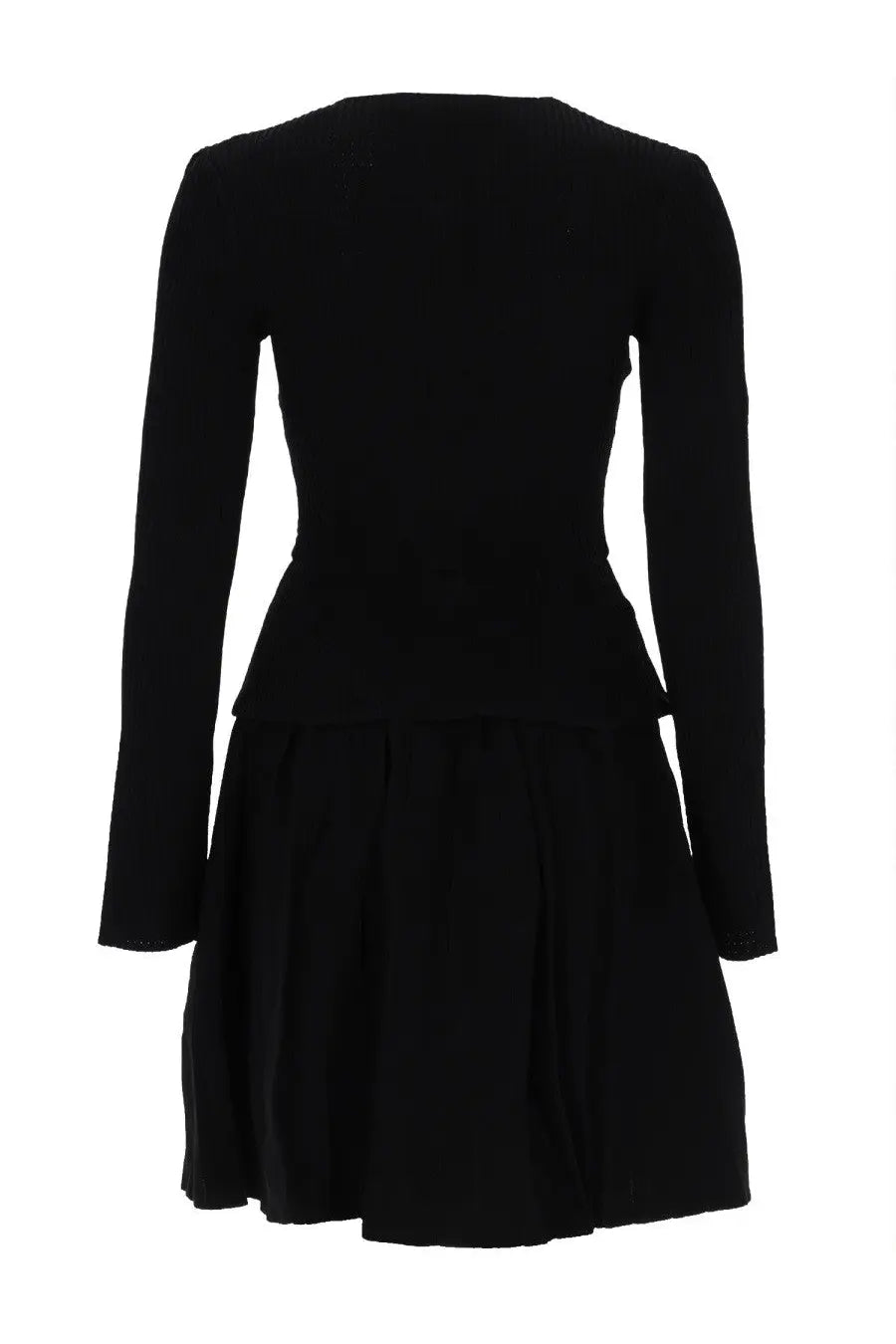 Self-portrait women’s black long-sleeved peplum mini dress with fitted bodice and flared skirt perfect for events