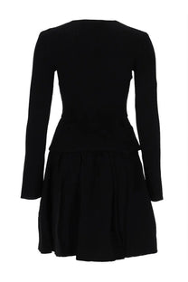 Self-portrait women’s black long-sleeved peplum mini dress with fitted bodice and flared skirt perfect for events