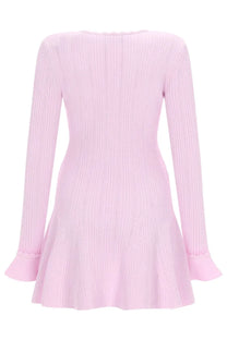 Self-portrait women’s mini dress in soft pink ribbed knit with long sleeves and flared skirt