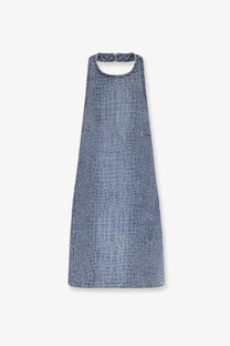Self-portrait women’s rhinestone croc effect denim dress blue sleeveless knee-length with keyhole neckline