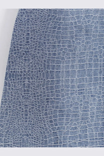 Blue denim skirt with subtle crocodile skin texture from self-portrait women’s rhinestone croc effect denim dress