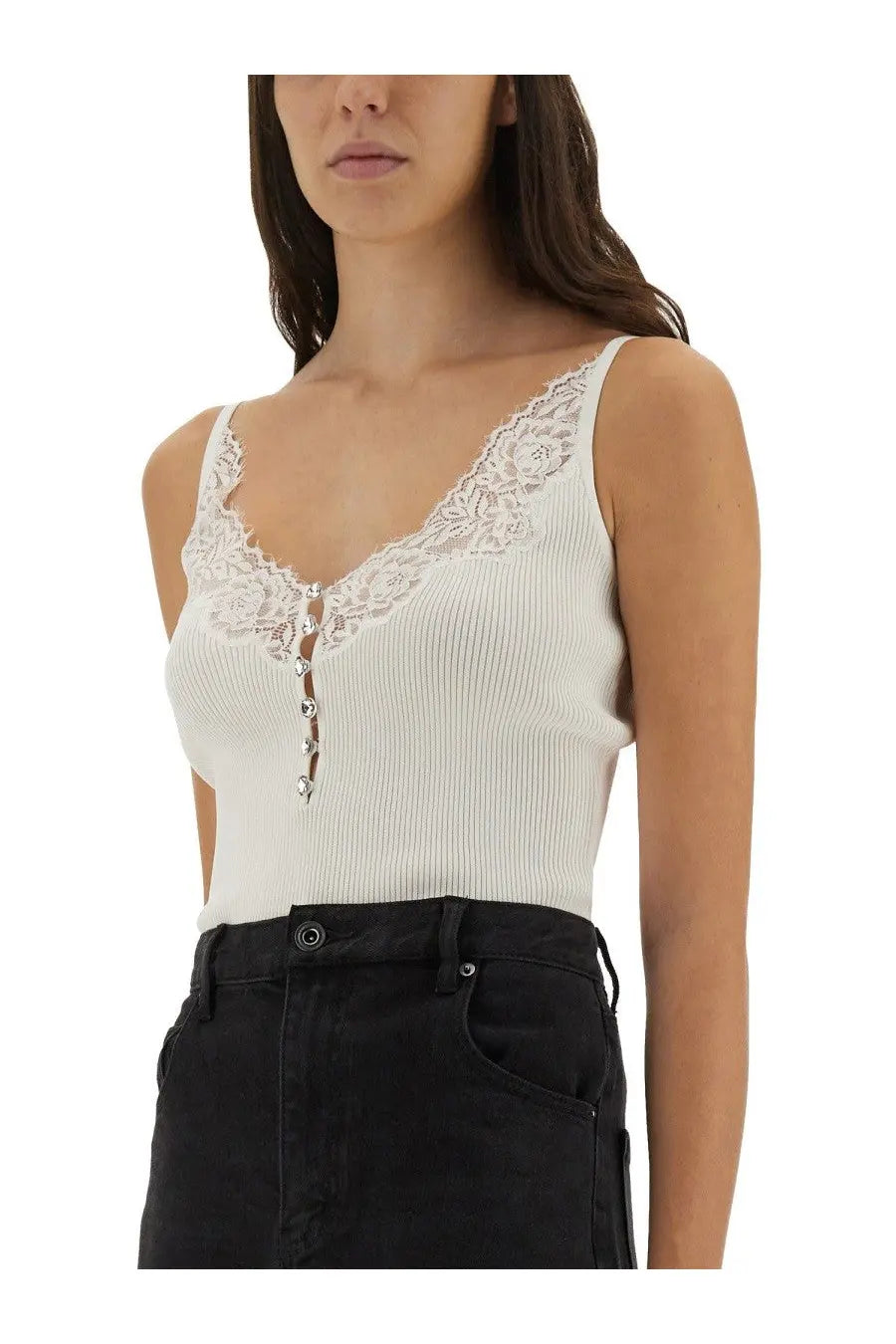 self-portrait Women's Ribbed Knit Top White, view 4