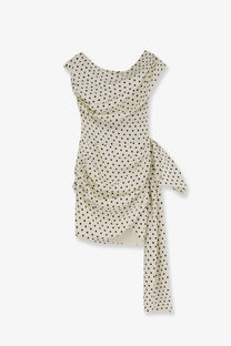 Self-portrait women’s satin mini dress white cream sleeveless with black polka dots and ruched side tie detail