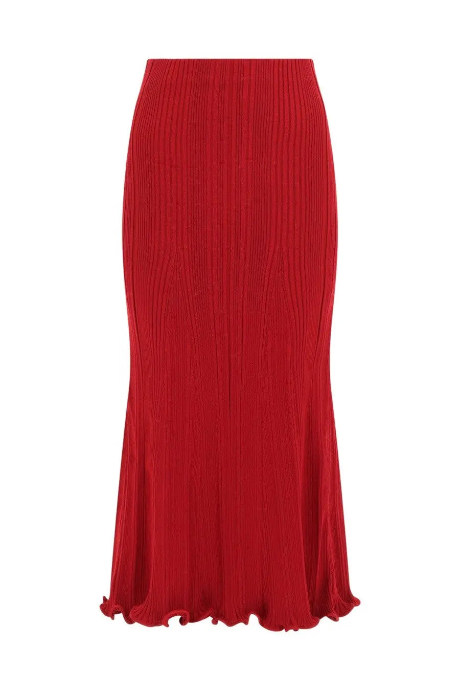 A vibrant red ribbed knit viscose midi skirt by self-portrait with a flared hem for women